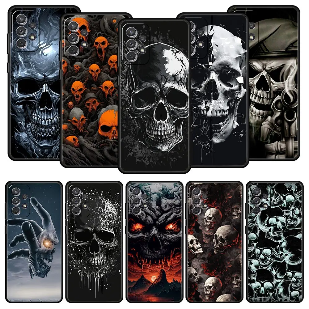 Phone Case for Samsung Galaxy A13 A15 A17 A07 A21S A22 A23 A25 A31 A73 A32 A52 A52S A41 5G Soft TPU Shell Terror Black Skull Bag