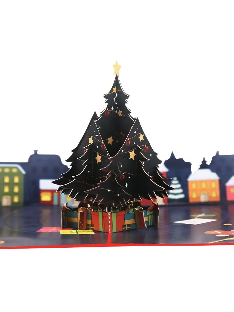 クリエイティブな3dクリスマスツリーグリーティングカード-カラフルな印刷紙彫刻-ホリデーウィッシュ-クリスマスフェスティバルデコレーション