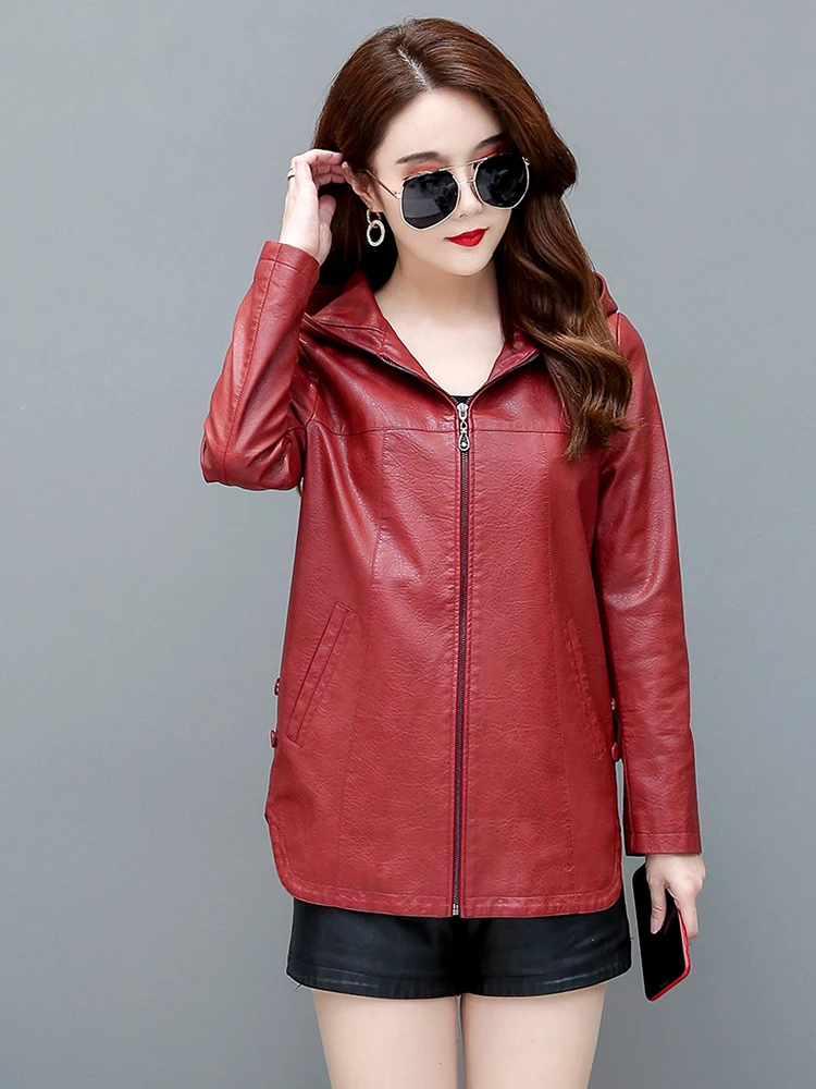 Giacca in vera pelle da donna, modello regular con cappuccio, in pelle di pecora Haifeng, cappotto primaverile autunnale, vestibilità ampia, versione coreana