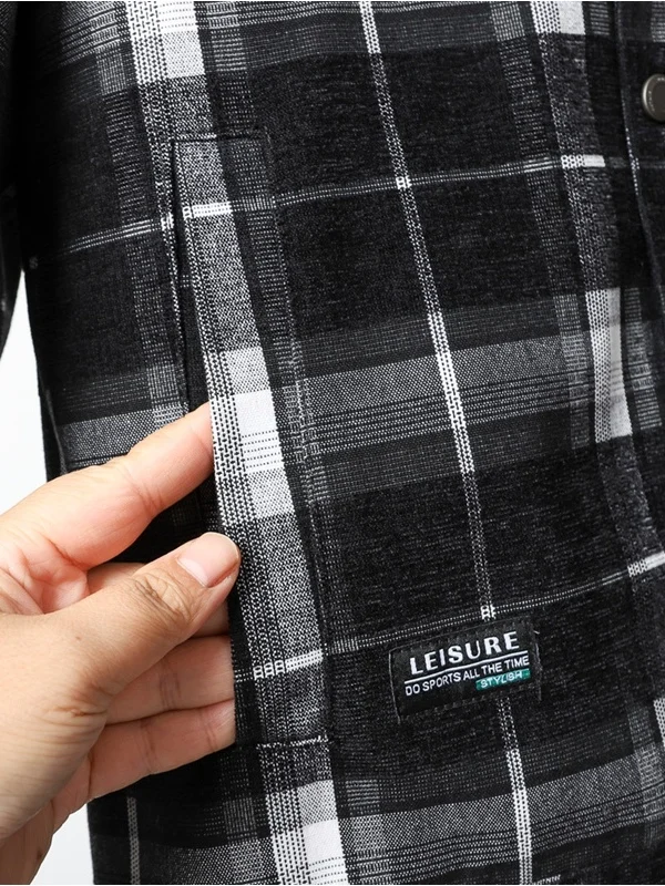 

Men's Casual Cotton Flannel Workwear Sle Plaid Collar Jaet Autumn New Arrival Slim Fit Long Sve Zipper Closure Coat