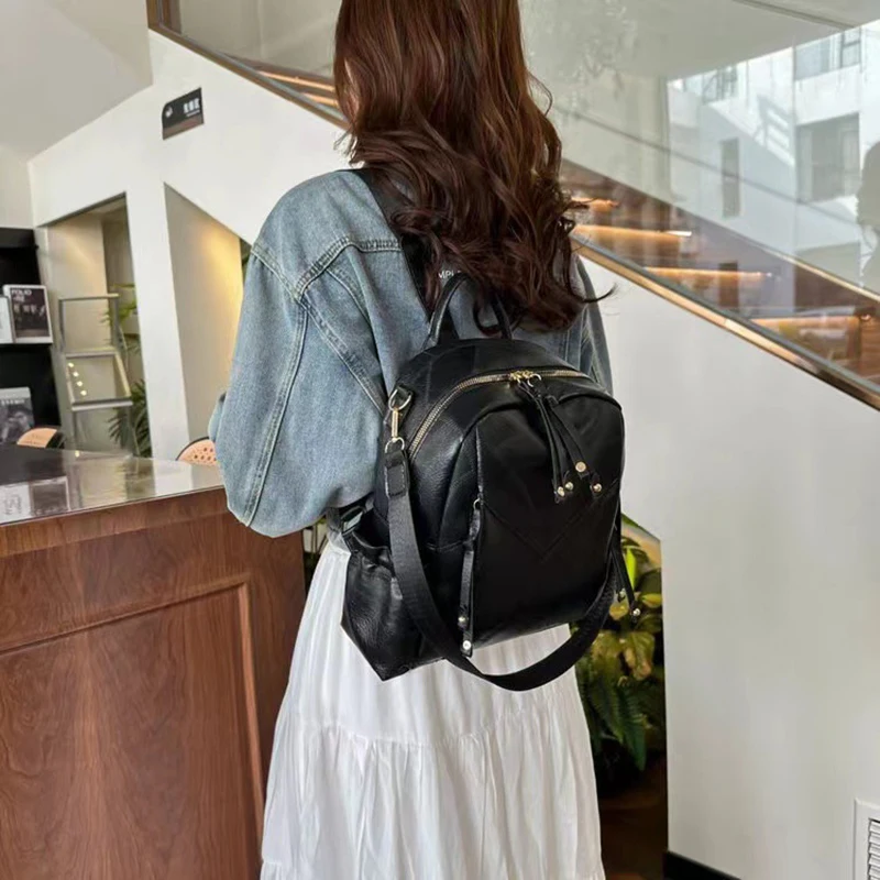 Leather Backpack Women Vintage Shoulder Bag Ladies Large Capacity Travel Backpack School Bags Girls Soft Casual Mochila Feminina