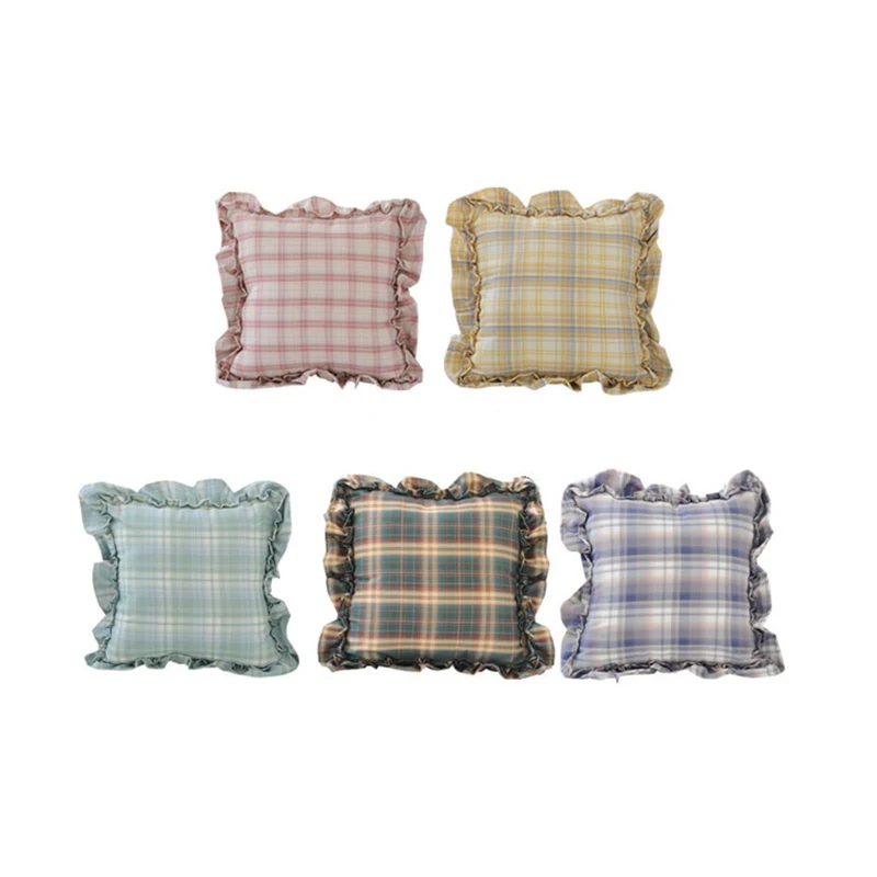 windowpane plaid cushion cover decorative frill edge pillow cover decorative backrest pillowcase