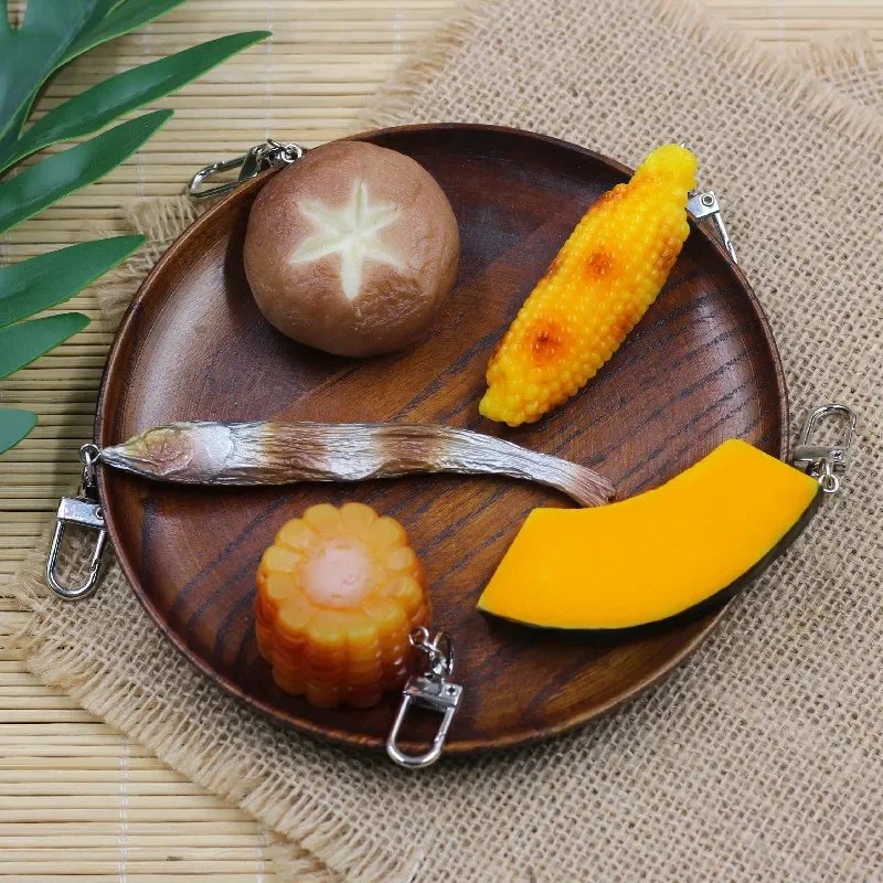 Corn fish pumpkin keychain simulation food vegetable mushroom toy model car phone bag pendant ornaments gift Trinkets llaveros