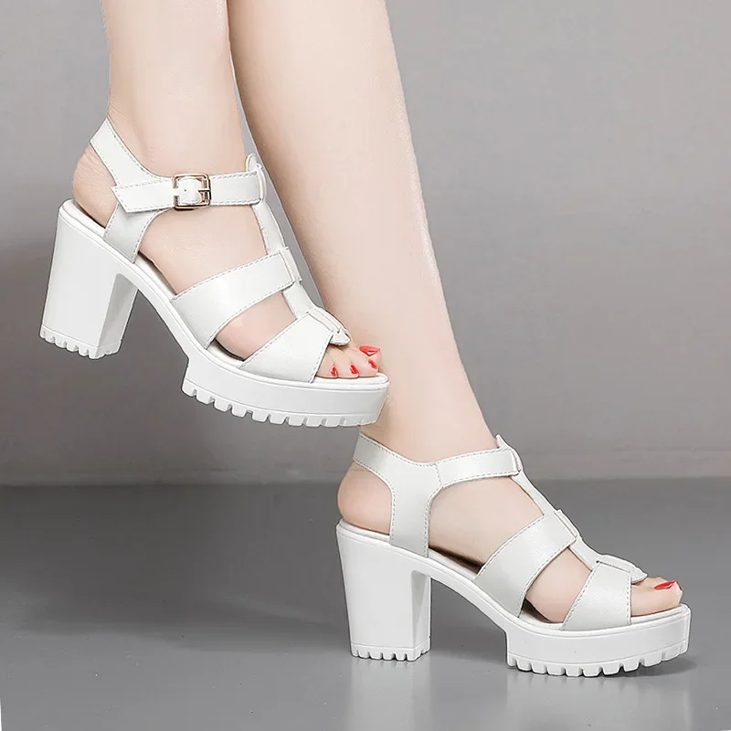 Small Size 32-43 Fashion Thick Bottom Platform Sandals Summer 2024 Block High Heels Gladiator Sandals Women Shoes Model Office