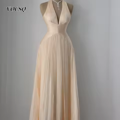 Saudi Arabia Halter Prom Dresses Champagne Evening Dresses Party Dress شارون سعيد فساتين سهره Customized