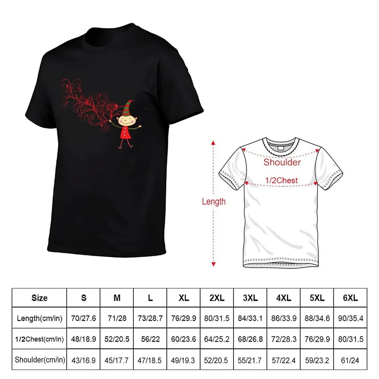 Magical Christmas Elf With Red Flourish Swirls T-Shirt sweat aesthetic clothes oversized t shirt workout shirts for men