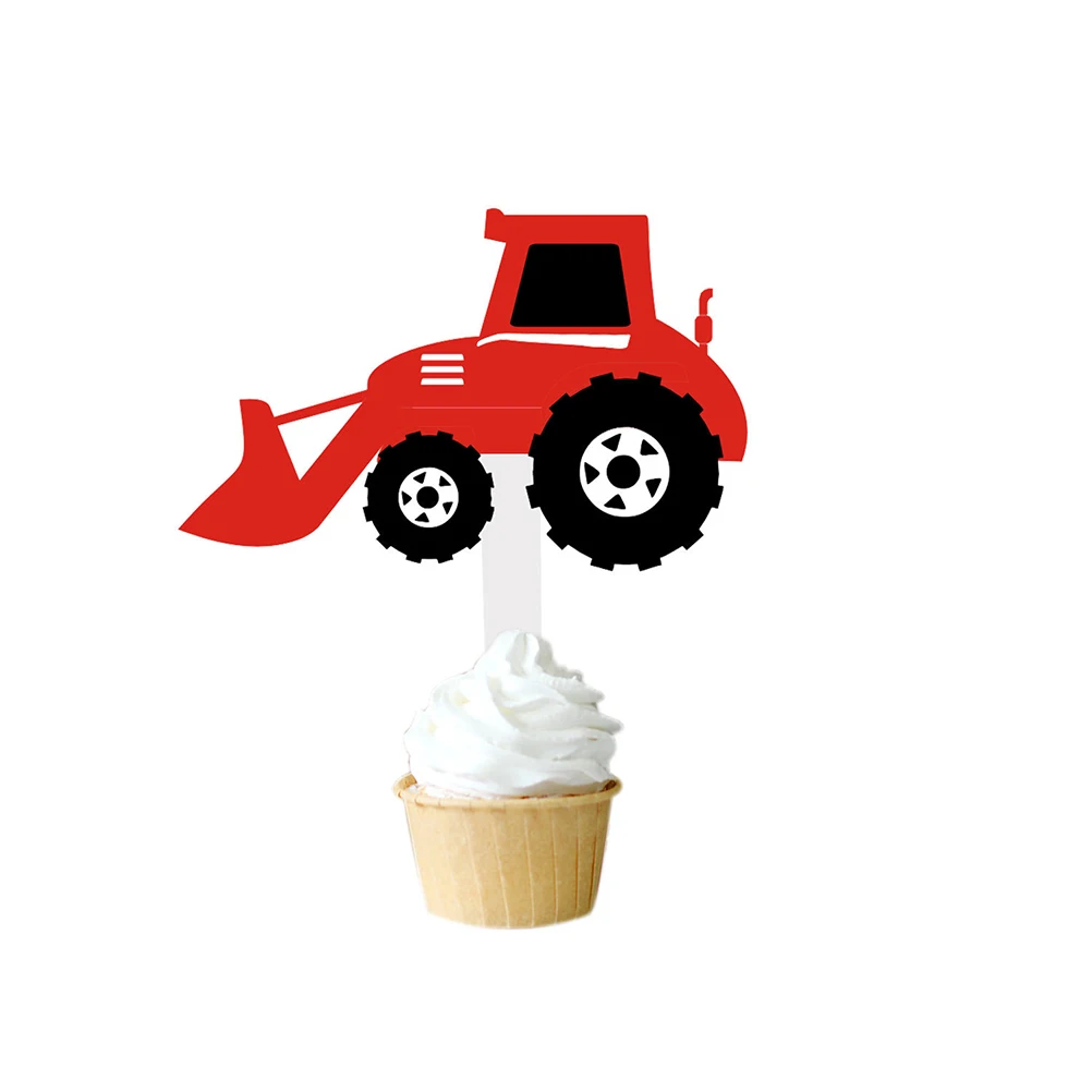 

48 pcs Construction Truck Cake Toppers Birthday Decorations Sweets Picks Engineering Vehicle Plates For Cupcake Fruit Bread