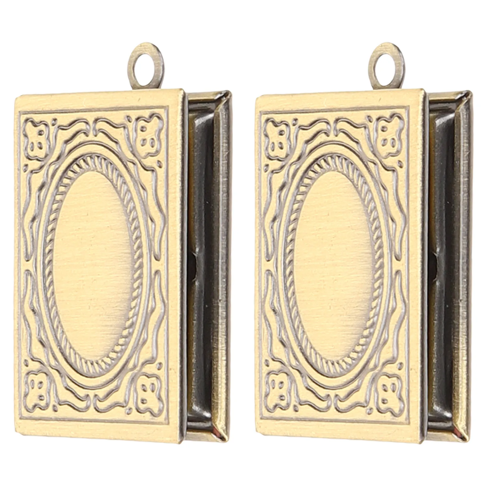 

2Pcs Vintage Metal Photo Lockets Picture Pendant Book Shaped Necklace Holder Jewelry Frame Ornament for Memory Keepsake