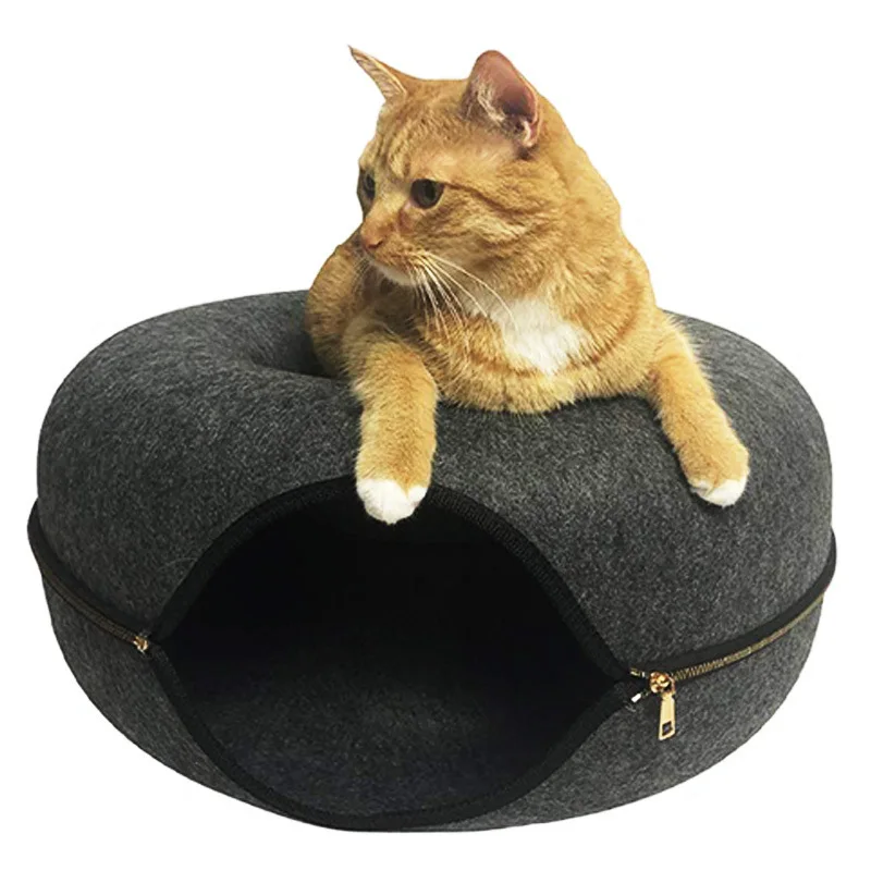 

All-season Natural Felt Cat's House Cute Tunnel Pet Bed Cat Accessories Anti-stress Bed For Puppy Dogs With Cushion