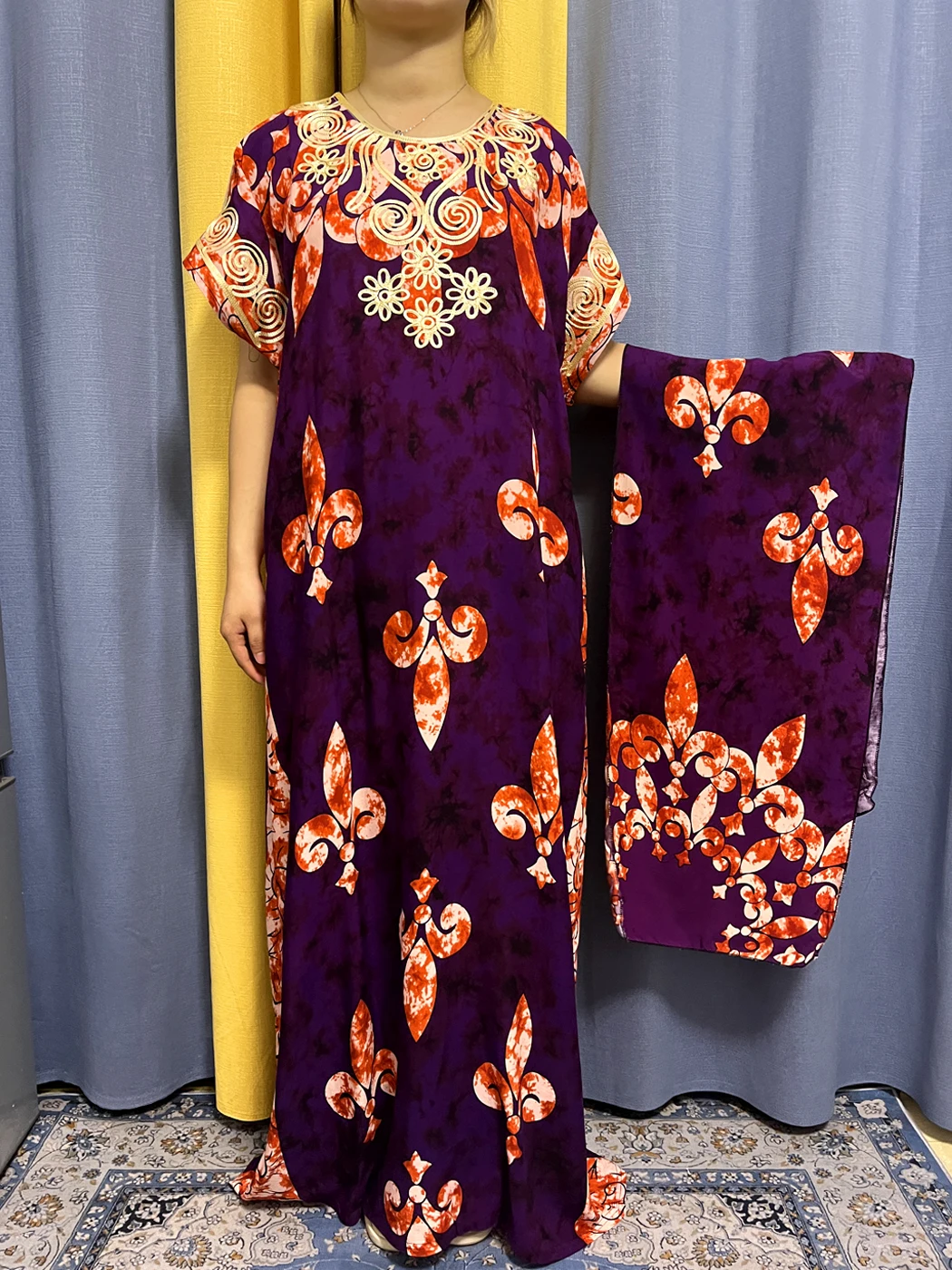 Abayas florales con estampado musulmán para mujer, bata holgada de algodón para mujer, vestidos tradicionales africanos nigerianos con turbante, 2023