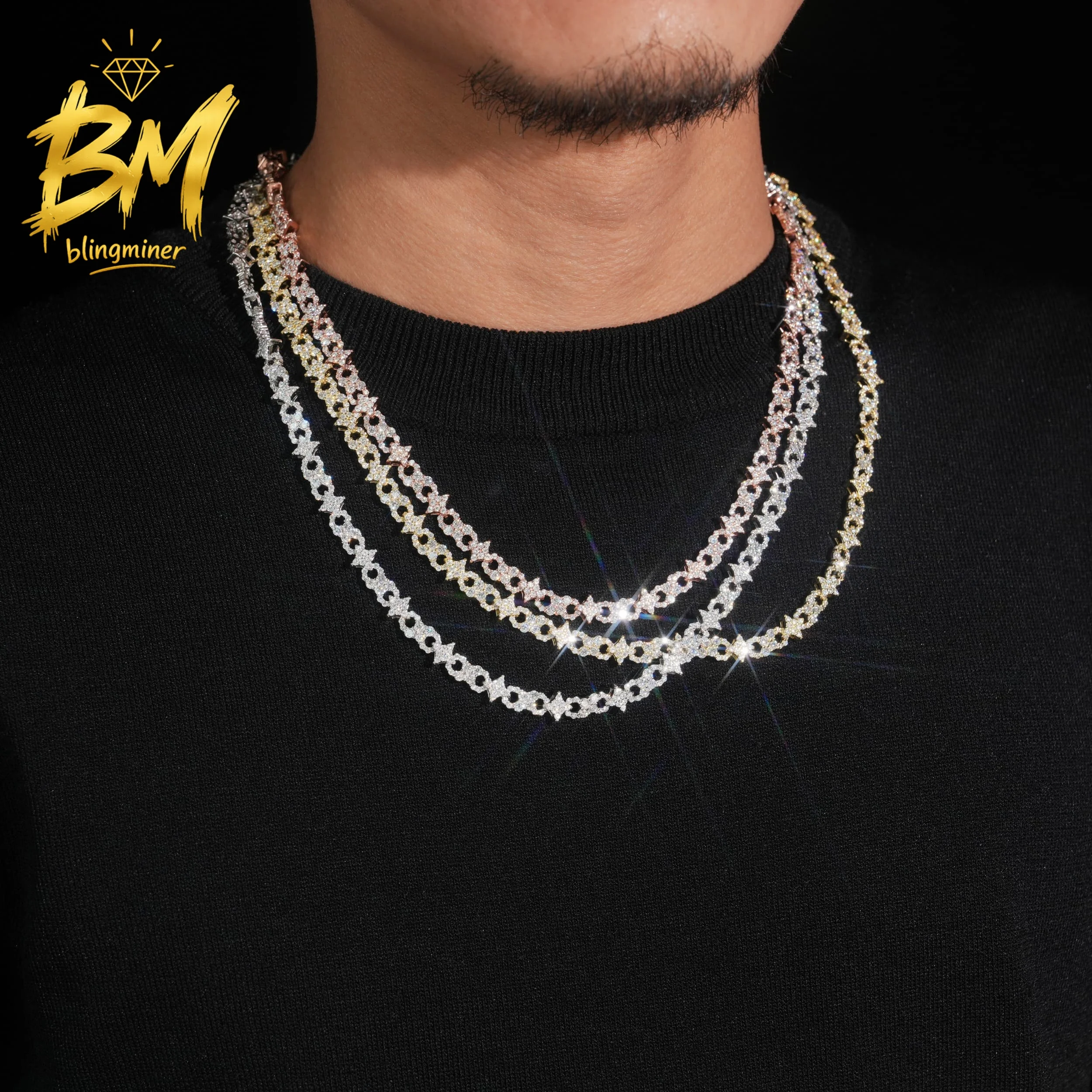 Moissanite Cuban Link Chain Iced Out - Kalung Blingminer Star Infinity Links VVS