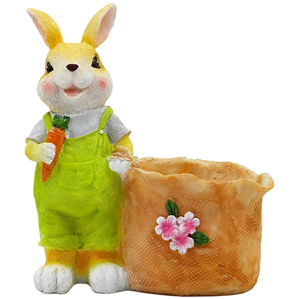 Resin Bunny Flower for Outdoor For Lawn Yard Garden Decoration with Drainage Holes to Avoid Water Accumulation
