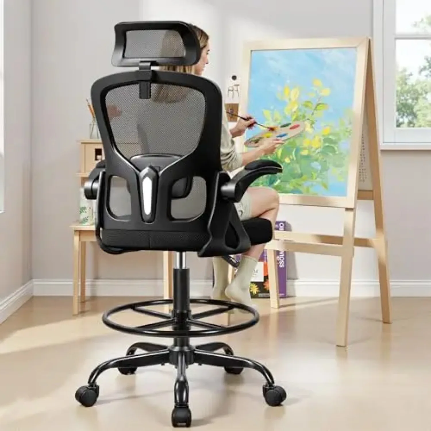 Drafting Chair, Tall Office Chair for Standing Desk, Ergonomic High Back with Headrest, Lumbar Support, Foot Ring and