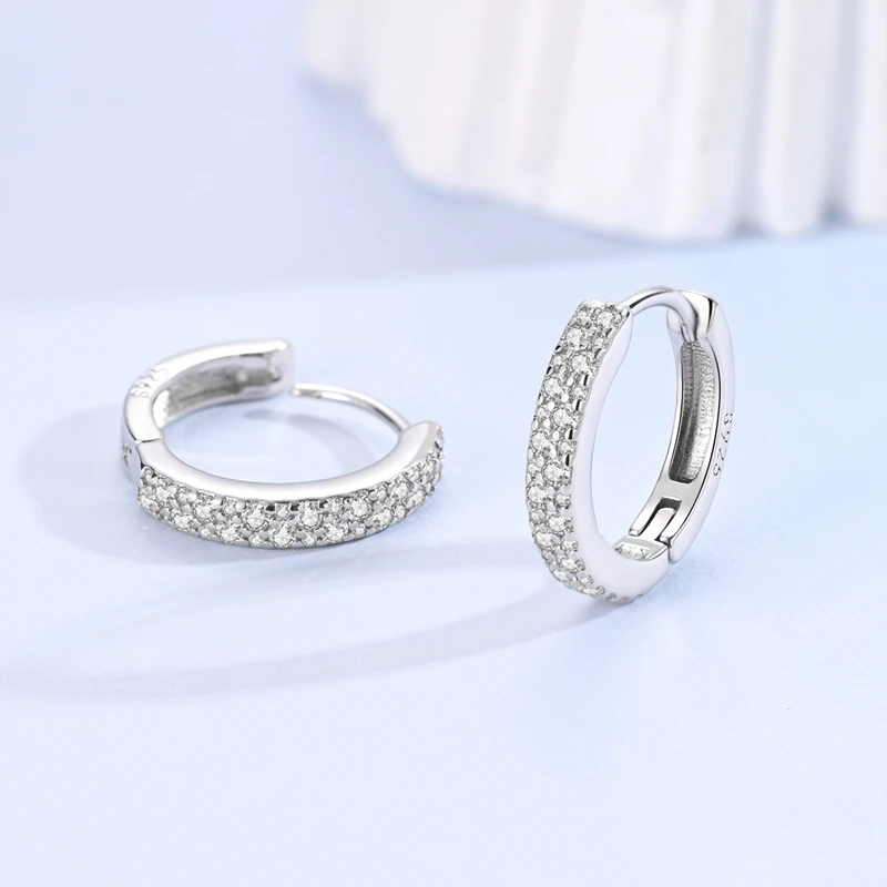 925 Sterling Silver Earrings Women Sparkling Circular Hoop Earring For Anniversary Wedding Jewelry Gifts