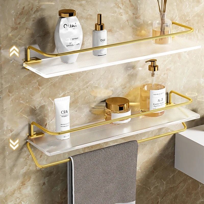 Luxury Bathroom Shelf With Towel Holder Acrylic Shampoo Storage Racks No-drilling Bathroom Holder Bathroom Organizer Shelves