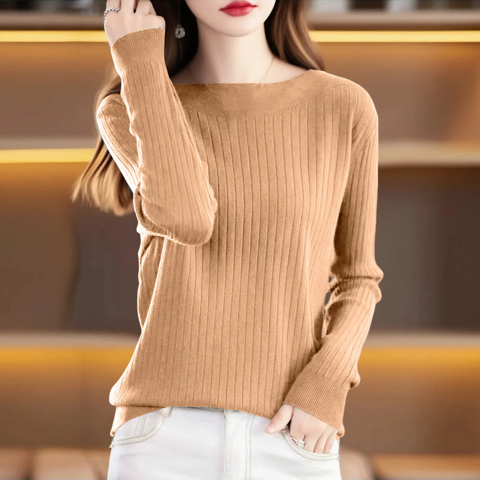 

Pull Femme Women'S Casual Round Neck Knitted Long Sleeve Undershirt One-Shoulder Sweater Ropa De Mujer Sweater De Mujer 2025