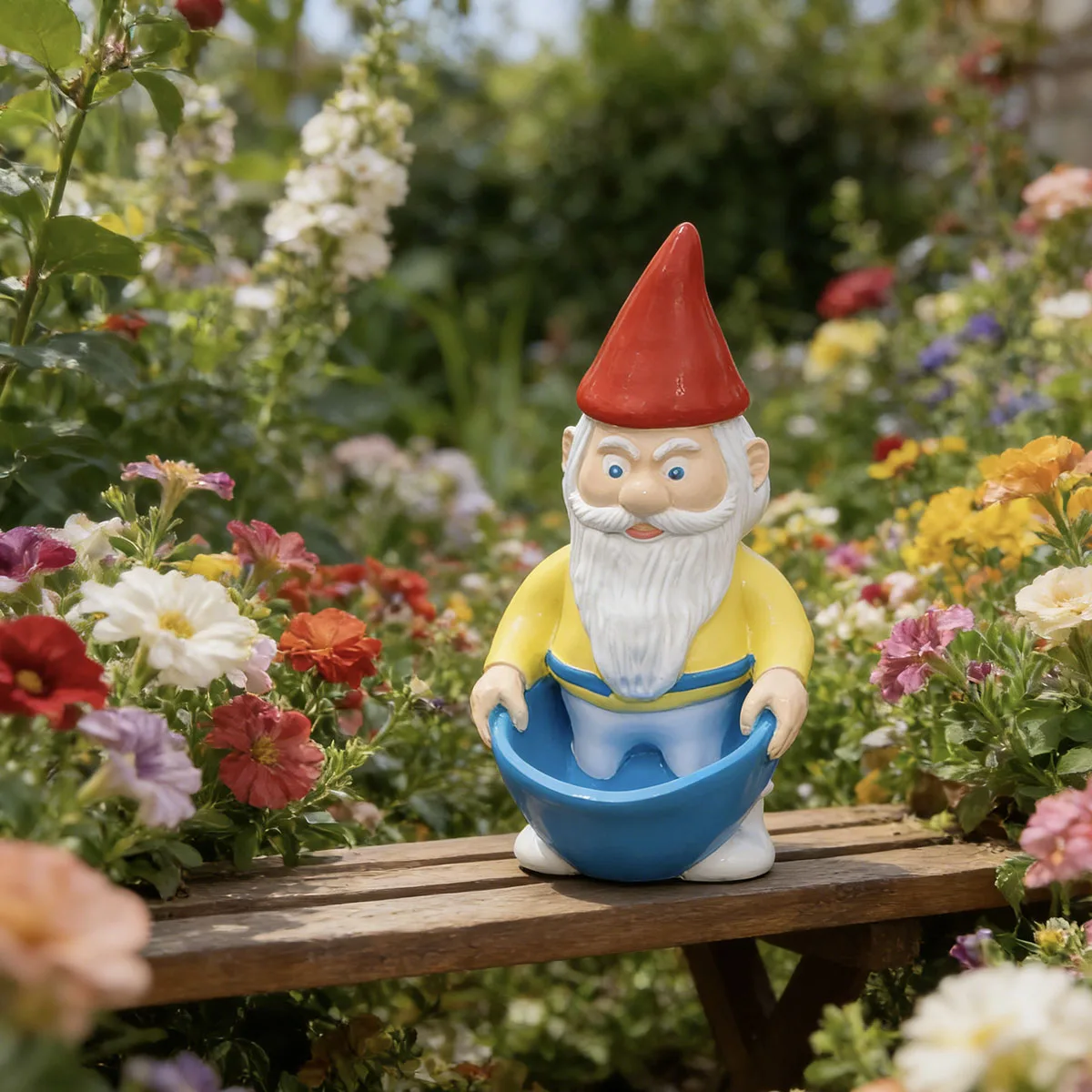 Cute Resin Gnome-Shaped Outdoor Garden Decoration, Functional Bird Feeder, Made from Durable and Waterproof Resin Material, Suitable for Outdoor Use, to Be Placed on the Garden Lawn, Windowsill, or Flower Bed