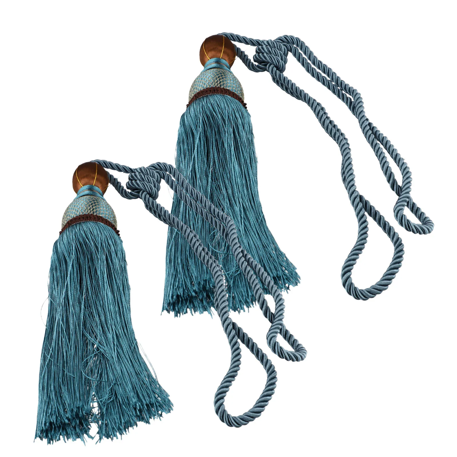 1 Pair Of Curtain Ropes 200g Silver Tassel Tie Tieback Wall Hanger Blue Wall hanger Decorations Window Treatments