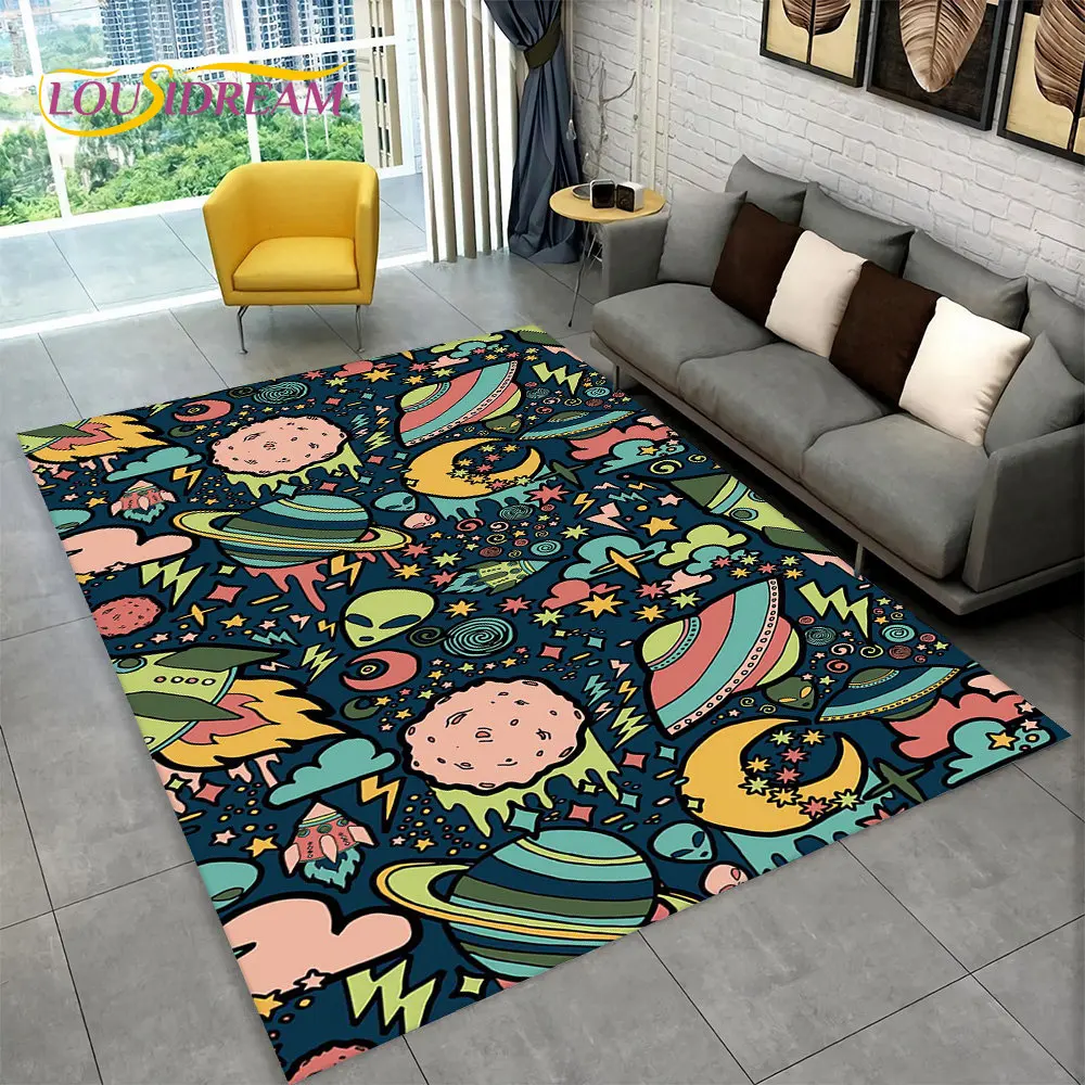 3D 우주 비행사 우주 만화 공간 깔개, 카펫 깔개, 집 거실 어린이 침실 소파 도어매트 장식, 어린이 미끄럼 방지 바닥 매트