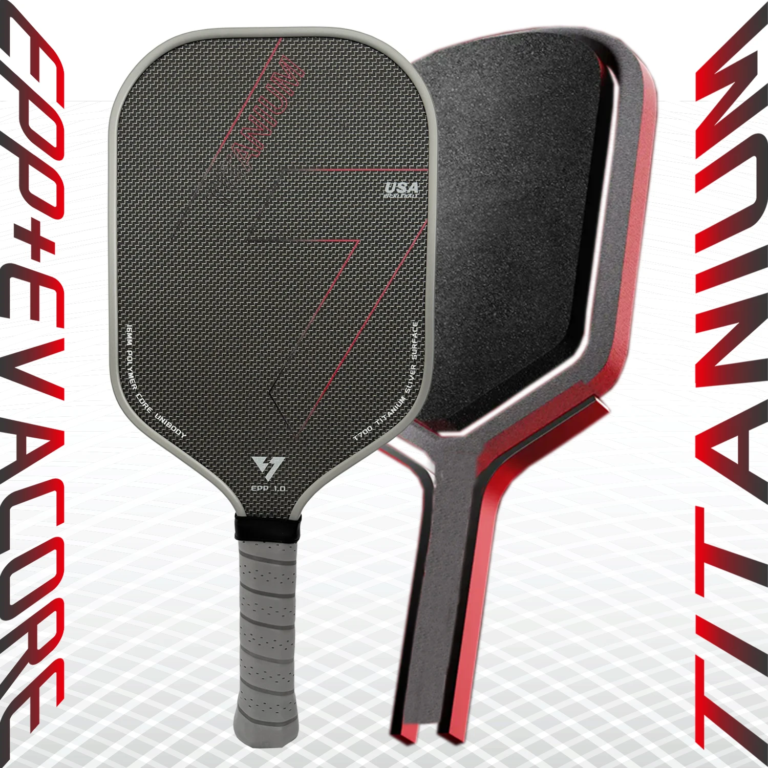 paleta-de-pickleball-de-titanio-con-nucleo-de-epp-eva-tela-con-hilo-de-titanio-plateado-superficie-mate-fibra-de-carbono-de-4-capas