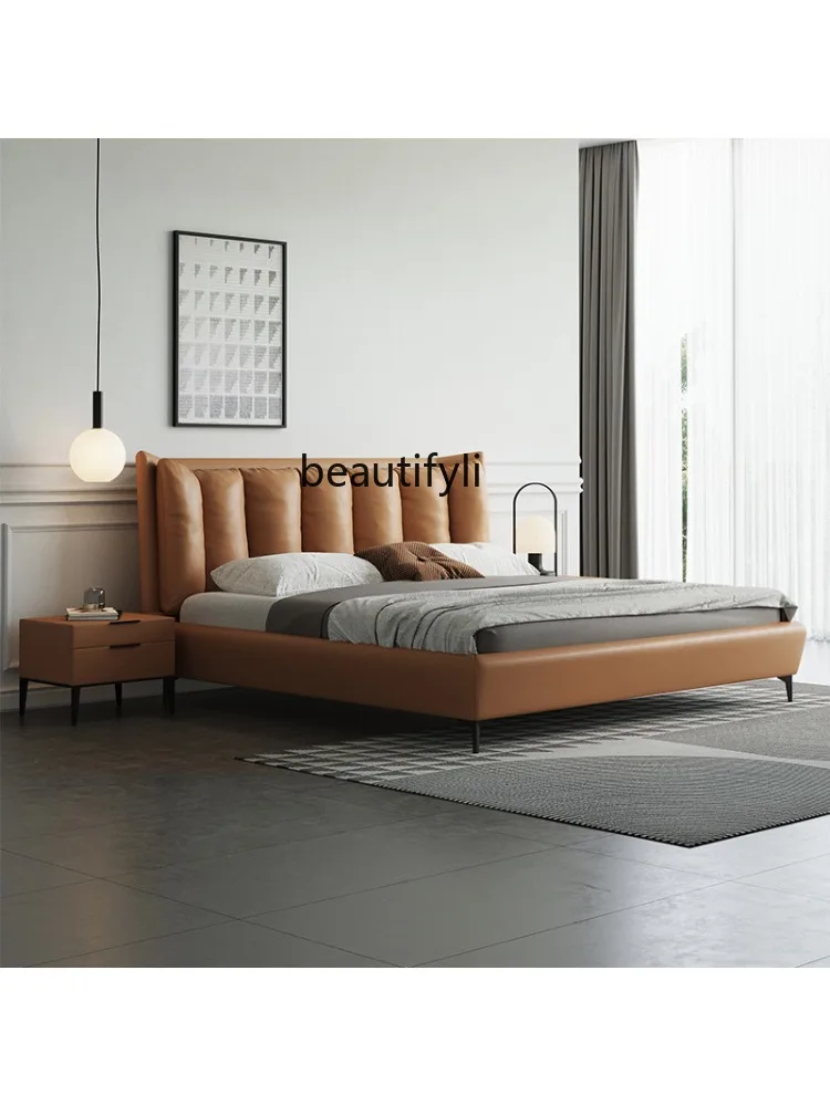 Leather Bed 1.8 M Double Bed Italian Light Luxury Soft Bag Bed in Master Bedroom Large and Small Apartment Type  Marriage Bed