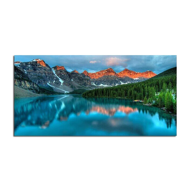 Canvas Print, Multicolor Mountain Lake Scenery Painting, Landscape Wall Art, Poster Picture for Living Room, Home Decor Mural