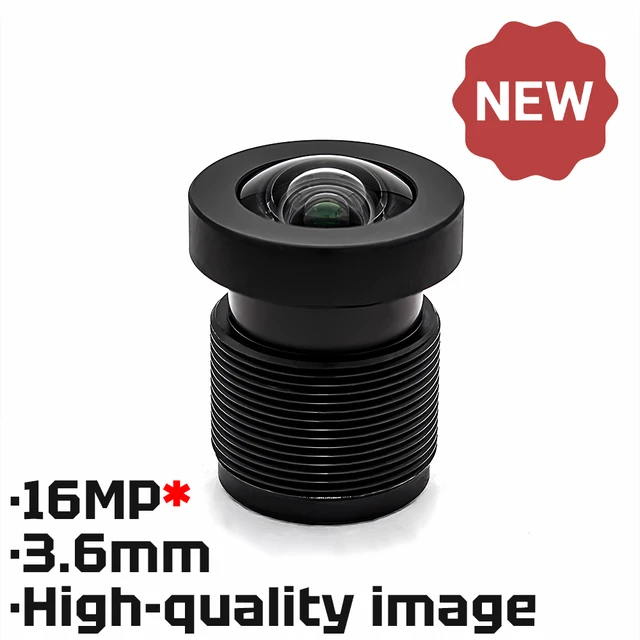 Obiektyw HD 16MP z mocowaniem M12, 3,56 mm, 89 °   Obiektyw o wysokiej rozdzielczości, przysłona F2.5, format 1/2.3 cala, z filtrem 650nm do kamer monitoringu i systemów CCTV.
