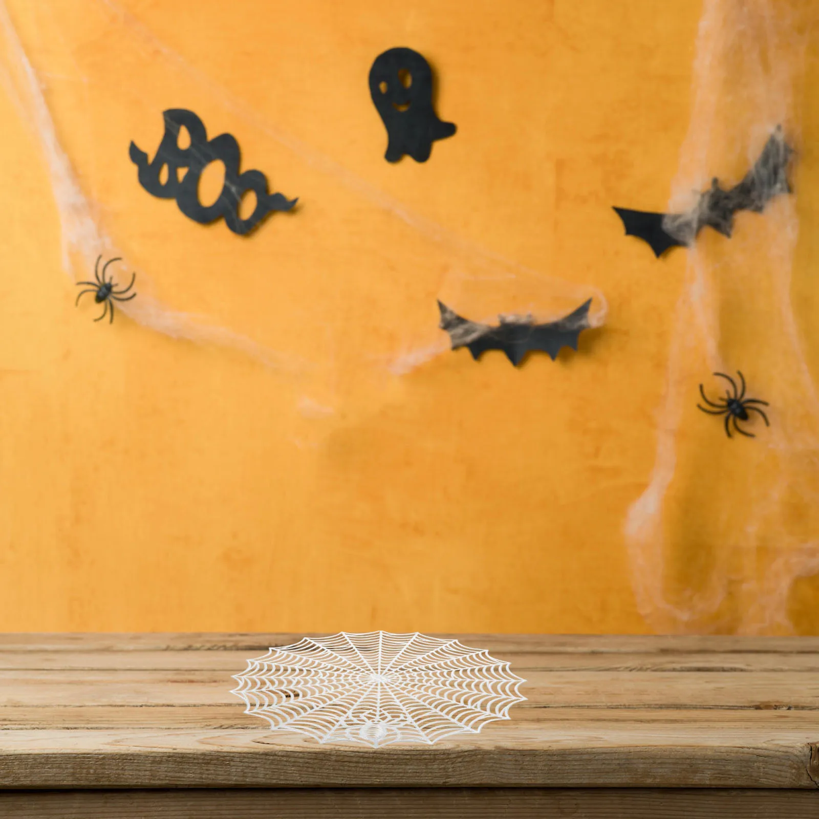 

4Pcs Round Dining Table Placemats Halloween Pattern Spider Web Decorative Heat Insulation Pads for Home Restaurant