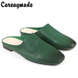 Careaymade-Summer 100% Genuine leather women slippers,Fashion colors casual comfort lazy shoes,handmade Flat Half slippers