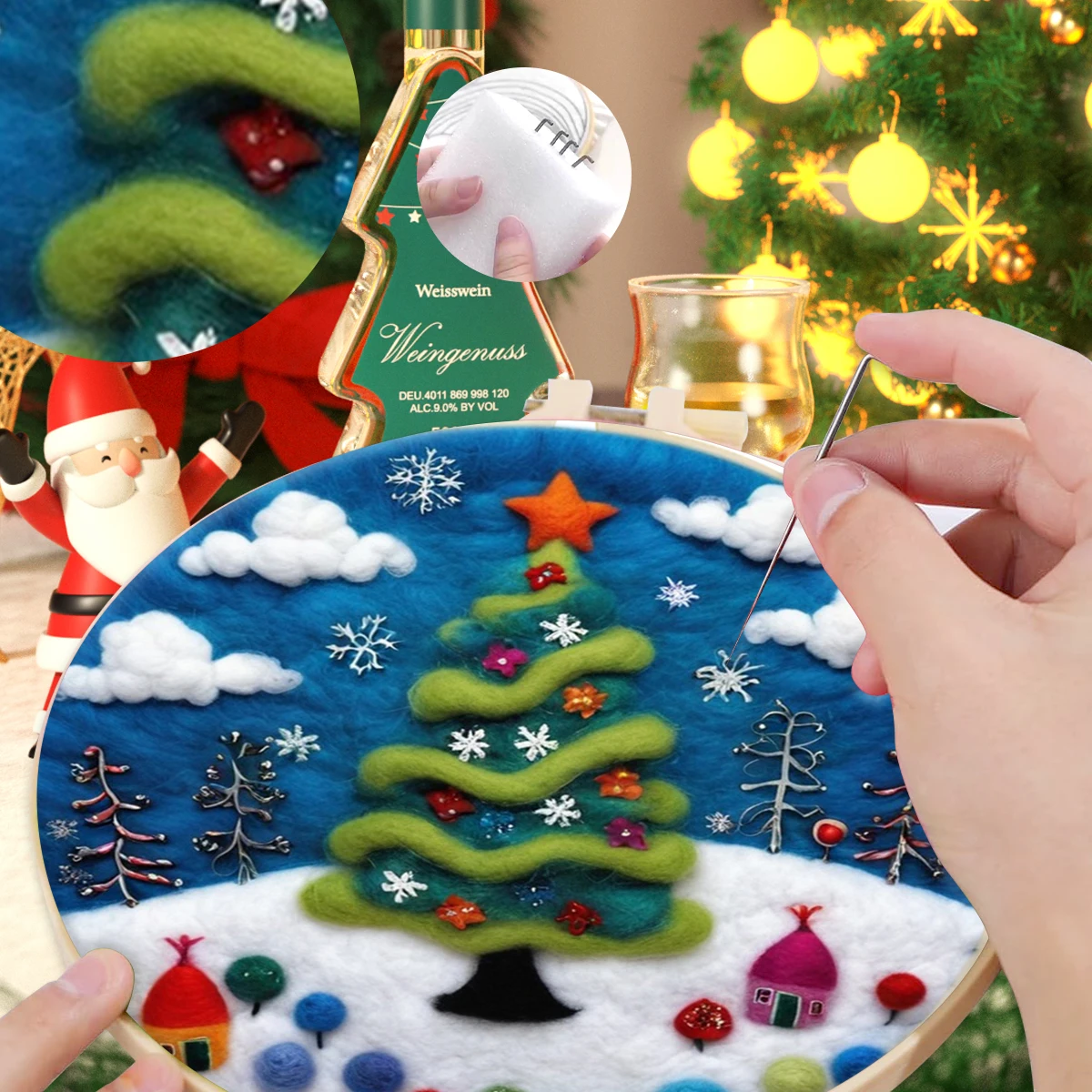 

SDOYUNO Wool Felt Painting Winter scenery Christmas gifts Calligraphy And Painting Wool Felt Crafts Materials Kit Cross Stitch