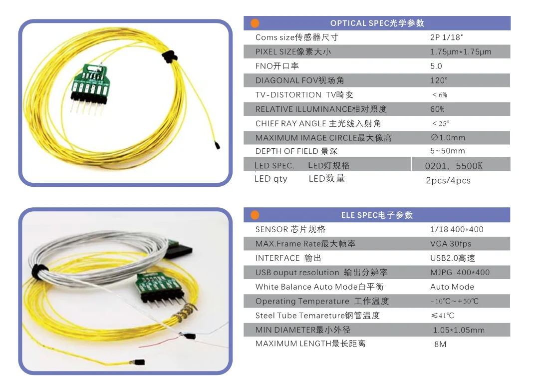1.6mm Diameter Endoscope Camera Module  400x400 HD OVM 6946 Sensor  USB Connect Decoder Board for Medical Integration