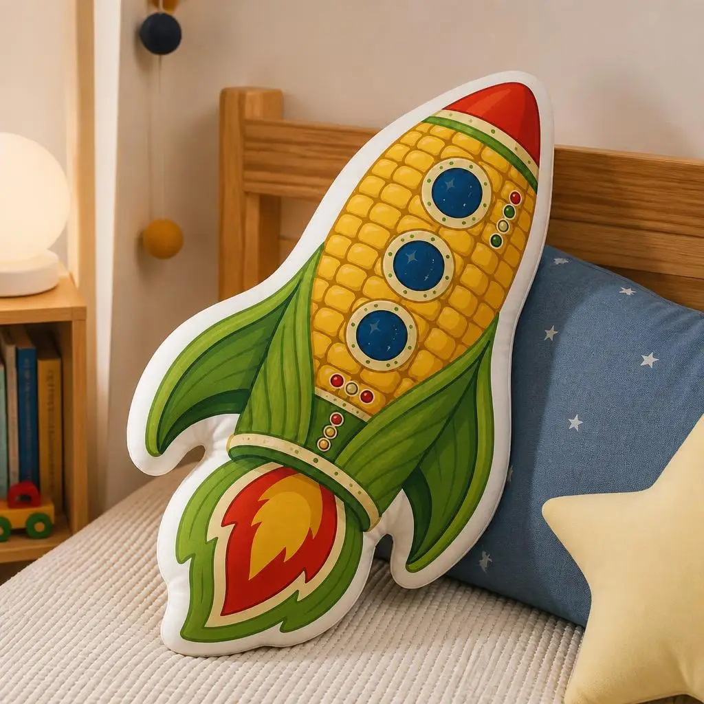 Rocket Corn Shaped Throw Pillow Funny Space Kitchen Cushion Astronomy Home Decor Stuffed Sofa Pillow Gift for Corn Lovers