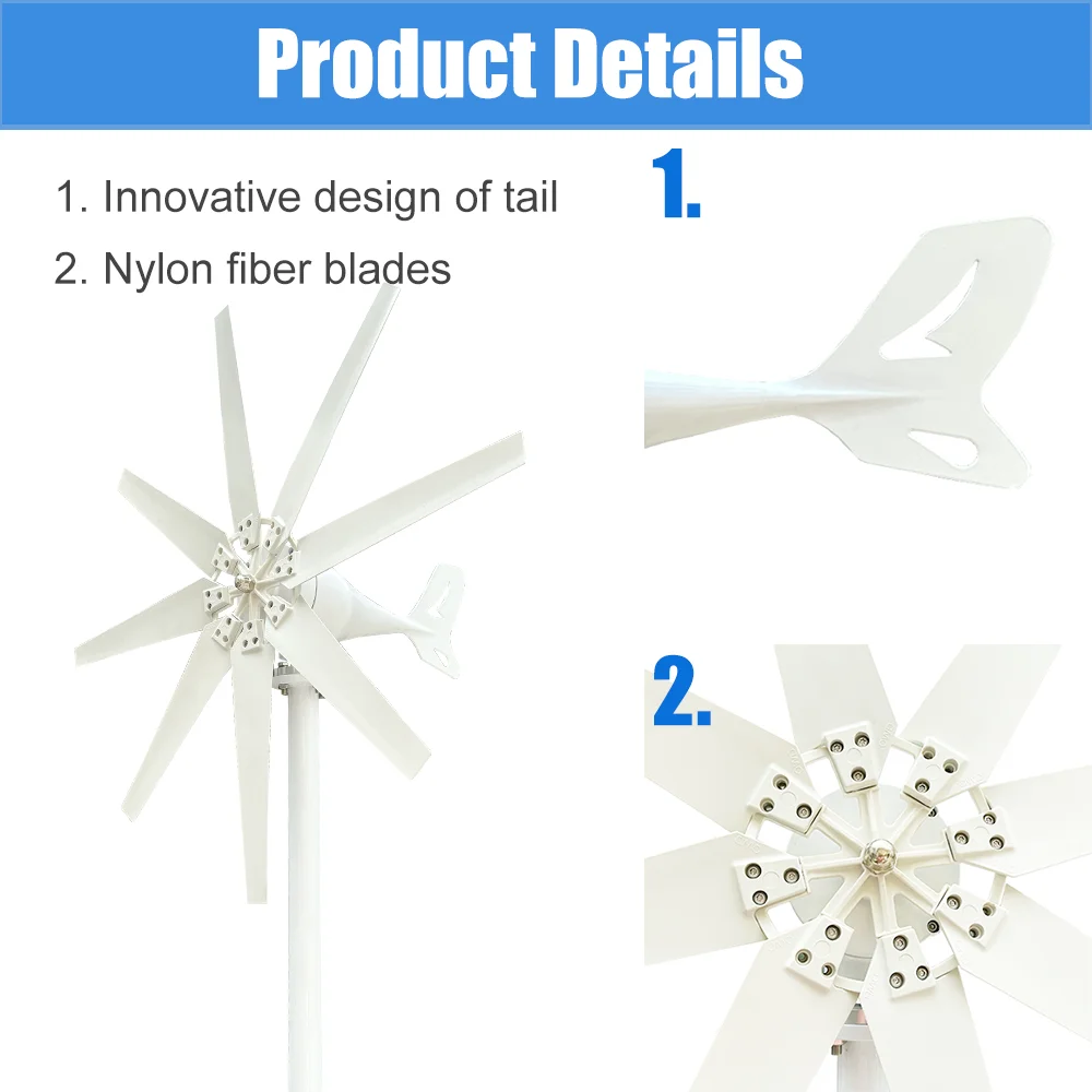 2000W Wind Turbine Power Generator Off Grid System 12V 24V 48V Output 220V 230V 240V System For Home Complete Kit MPPT Charger