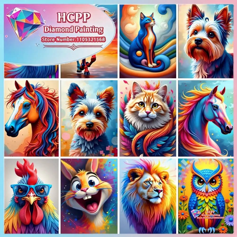 Löwe Katze Hund Huhn Pferd Hase Diamant-Malerei-Set Quadratische Runde Diamanten 5D DIY Mosaik Handgemachte Kunst Einzigartiges Geschenk Heimdekoration