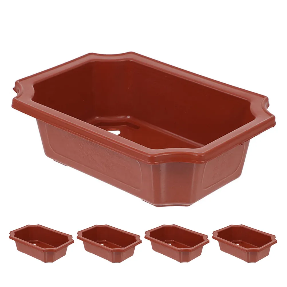 5Pcs Flower Pots Imitation Ceramic Rectangular Bonsai Pot Window Sill Planter Small Indoor Home Garden Decoration