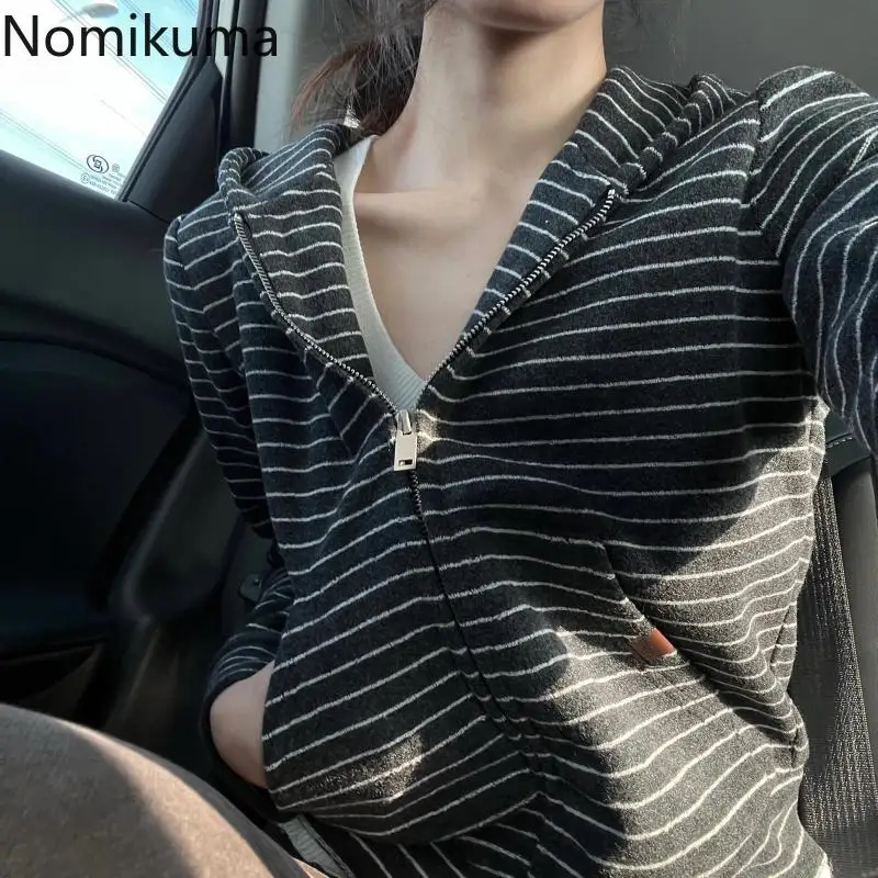 

Полосатые женские толстовки, кардиган Pull Femme, повседневный шикарный Sueter Mujer, вязаный свитер с капюшоном, куртки, осенне-зимняя одежда