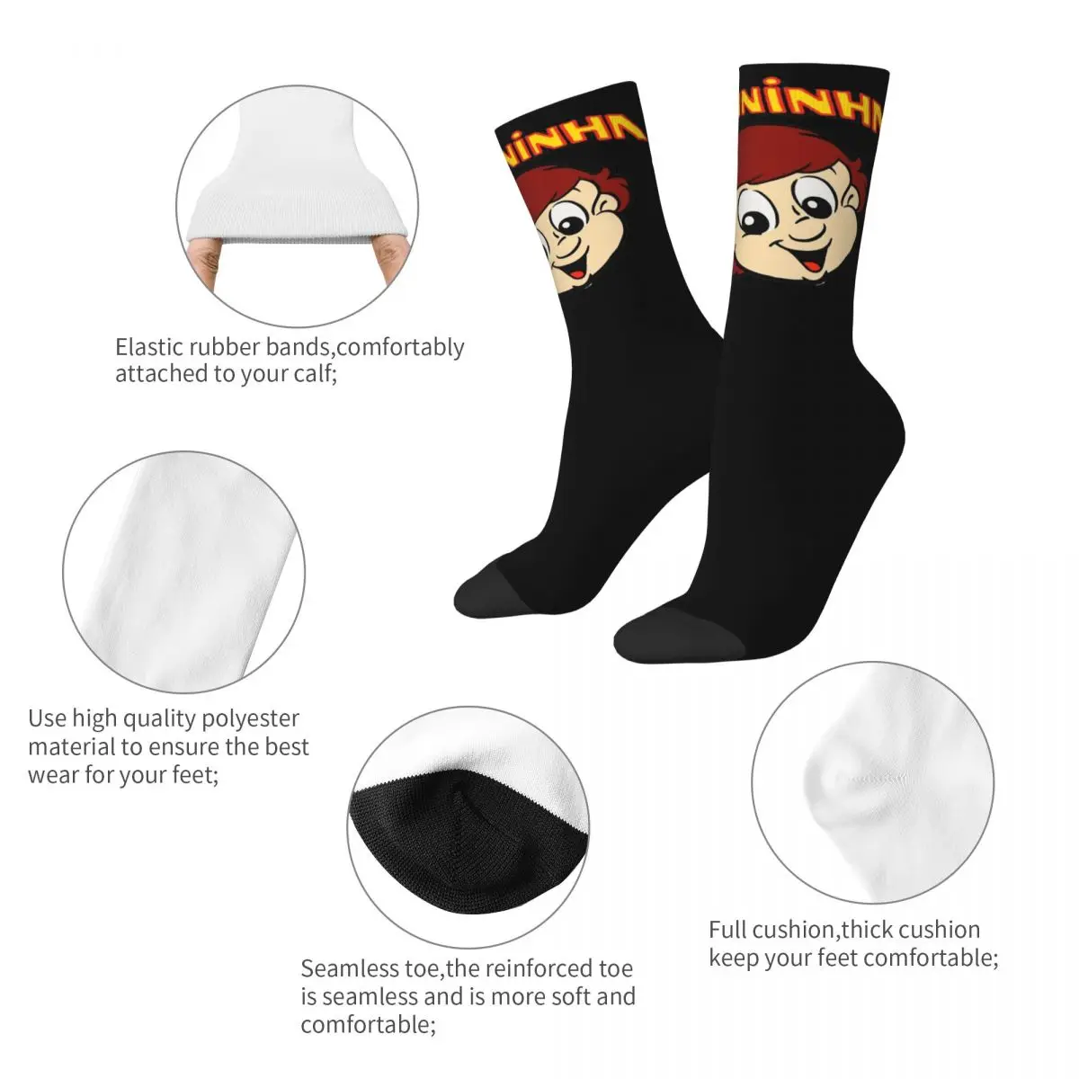 Crazy Design Senninha Ayrton Senna Cartoon Design Theme Print Crew Socks Product All Season Cotton Crew Socks Sweat Absorbing