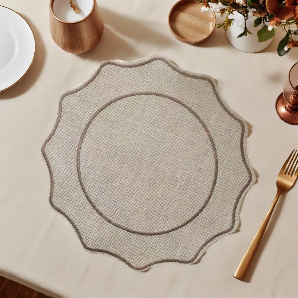 Sun Shaped Jute Embroidered Placemat Wavy Lace for Home Dinner Insulation Pad