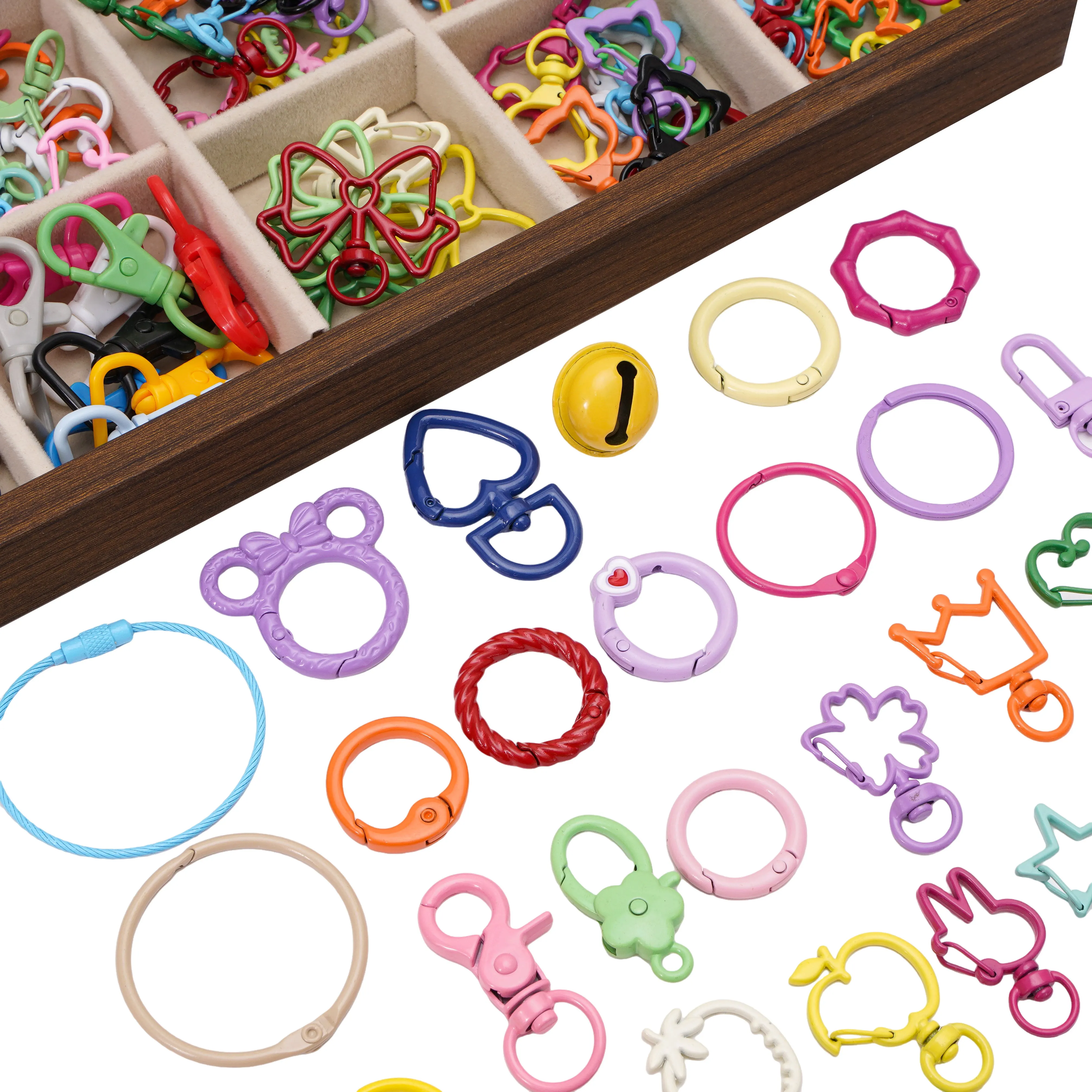 Jewelry Making Jump Rings - 2-100個/ロット ランダムミックスカラー 合金/鉄製 スプレー塗装キーホルダー テールチェーン ベル