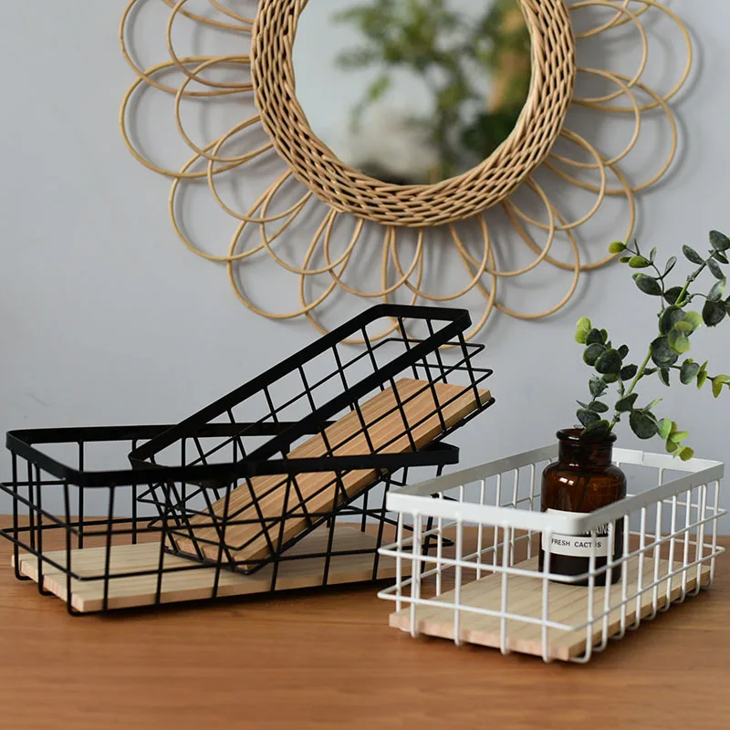 Wrought Iron Storage Basket Tableware Sundries Organizer Desktop Cosmetics Finishing Storage Basket Home Decoration Mx9071729