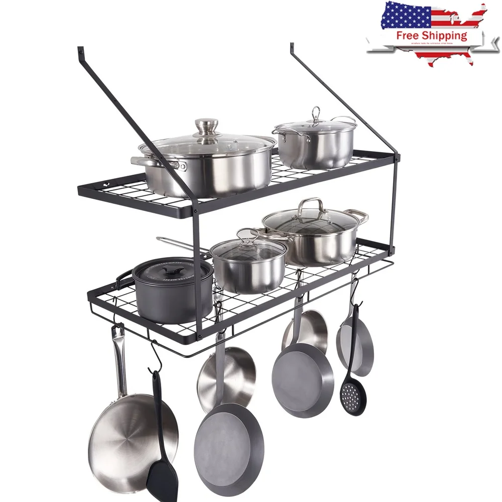 

Wall Mounted Pot Rack 30 Inch with 12 S Hooks Heavy Duty Carbon Steel Kitchen Storage Pans and Cookware 55 lbs Capacity