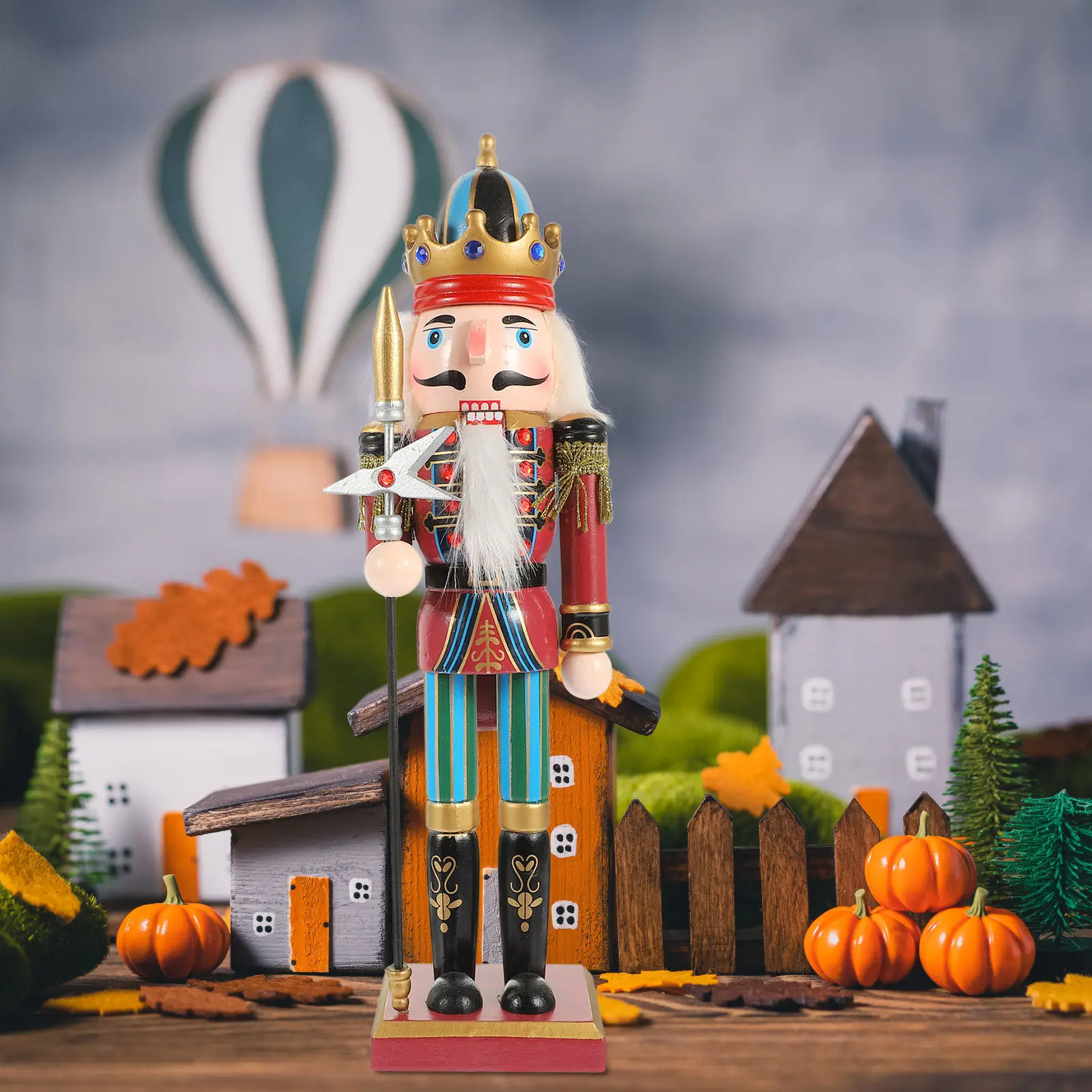 Wooden Nutcracker Crown Decoration Christmas Ornament Holiday Table Display Festive Home Decor