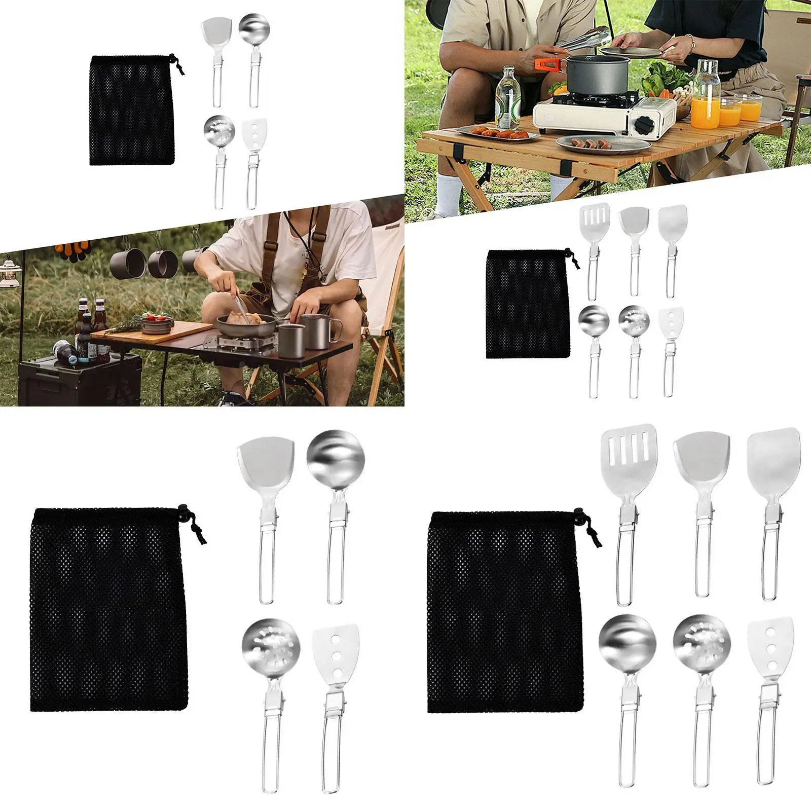 مجموعة أدوات الطبخ للتخييم معدات المطبخ الخارجية مع حقيبة شبكية للتخييم والمطبخ #3