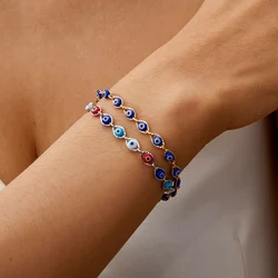 Turkish Lucky Evil Eye Bracelets For Women Men Red Blue Eye Adjustable Metal Chain Good Luck Wealth Friendship Jewelry