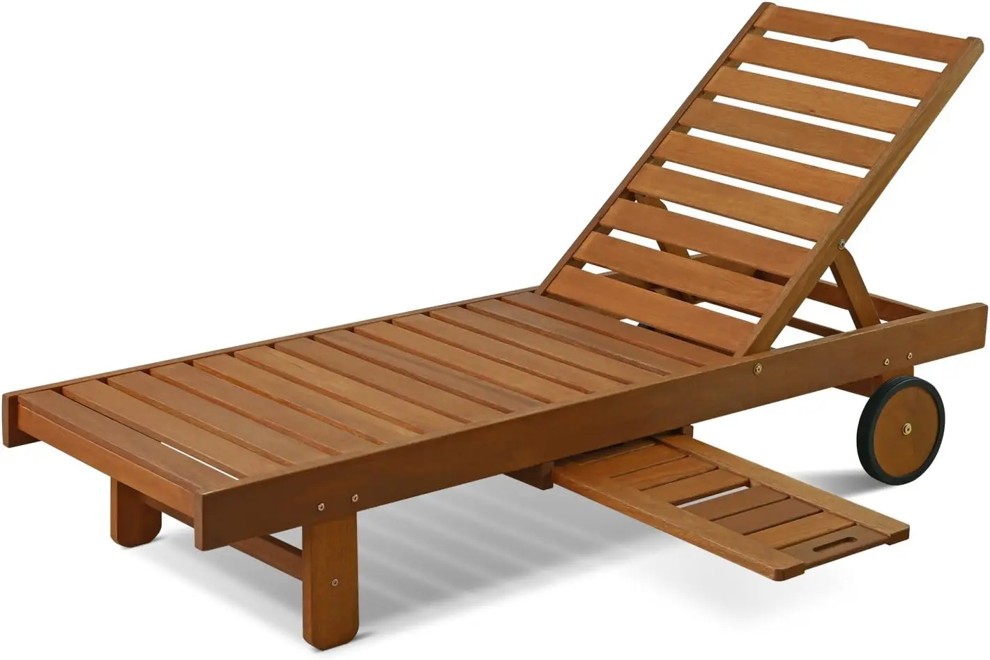 Tioman Outdoor Hardwood Patio Furniture Sun Lounger With Tray In Teak Oil, Natural 23.52D X 70W X 12H In