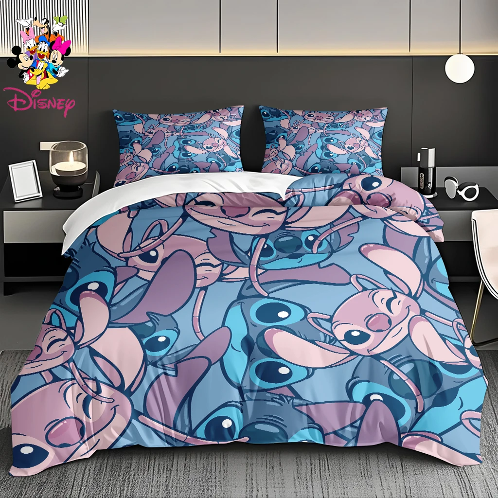 2/3 قطعة مجموعة غطاء لحاف ديزني ستيتش آند أنجل لاف بدون حشو نعومة تشبه السحابة مناسبة لغرف النوم العائلية وغرف الضيوف