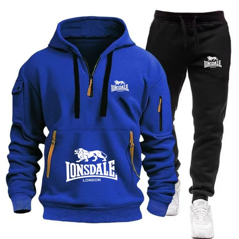 LONSDALE Men's Kangaroo Pocket Hoodie Set 2026 New Autumn Winter Fleece Sweatshirt + Sports Pants 2 Piece Tracksuit Casual Fitne view 4
