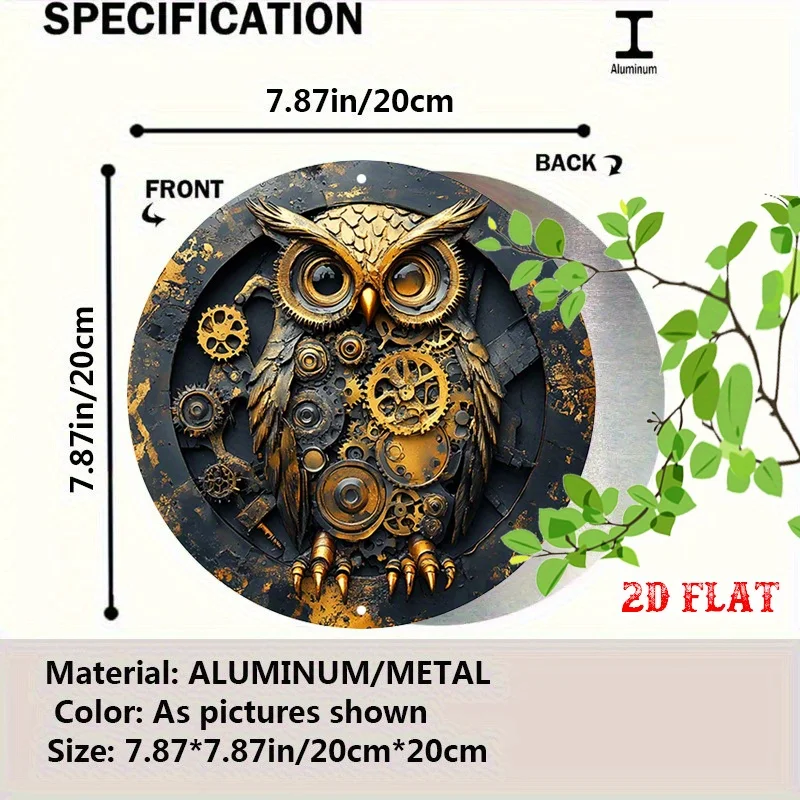 [2D Flat] Steampunk Owl Metal Wall Art - 7.8