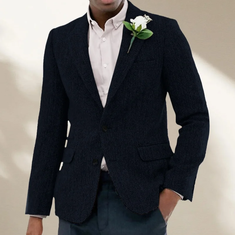 Giacca da abito da uomo in tweed a spina di pesce Giacca formale monopetto in misto lana pesante con risvolto Abito da sposa da uomo più venduto