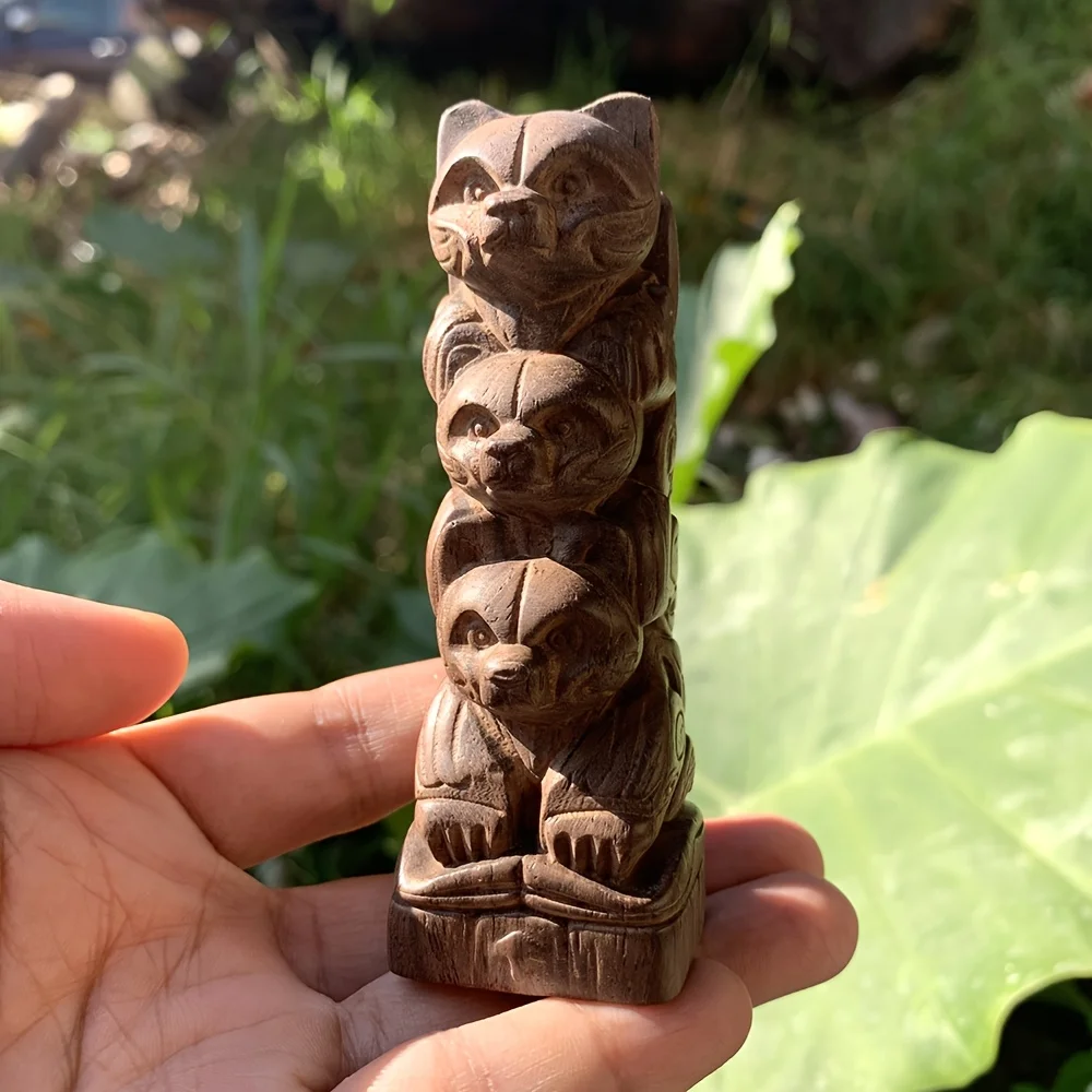 1 piece 3.85 Inch hand-carved wooden bear totem statue ornament, animal theme, artistic style, suitable for holiday decoration, desktop decoration, home decoration, fireplace, bedroom, New Year's gift, back-to-school season gift